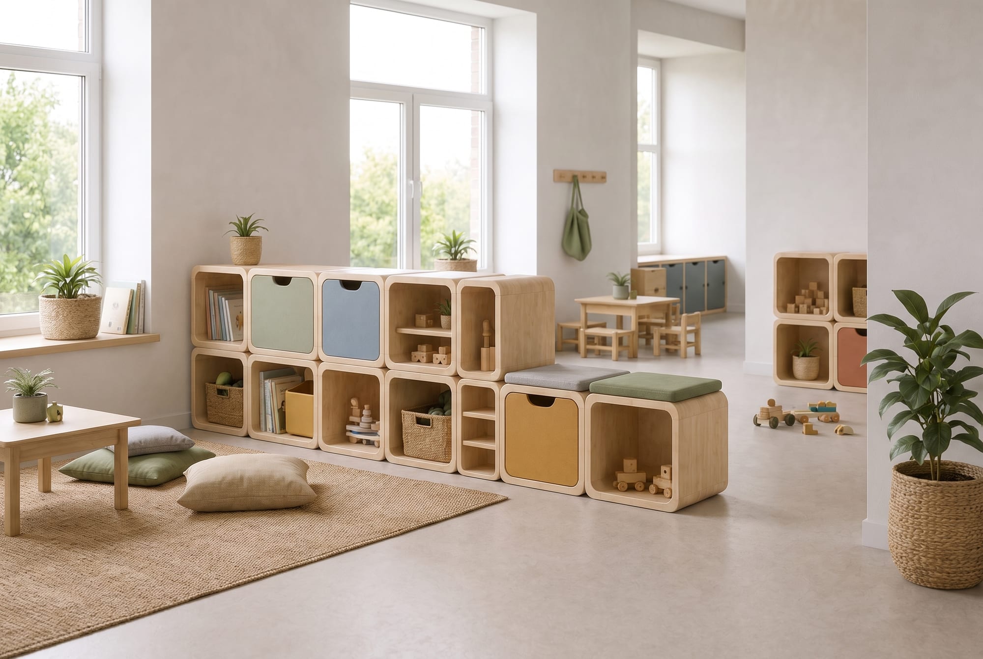 Meble KIDSLOOP jako niska ścianka dzieląca salę