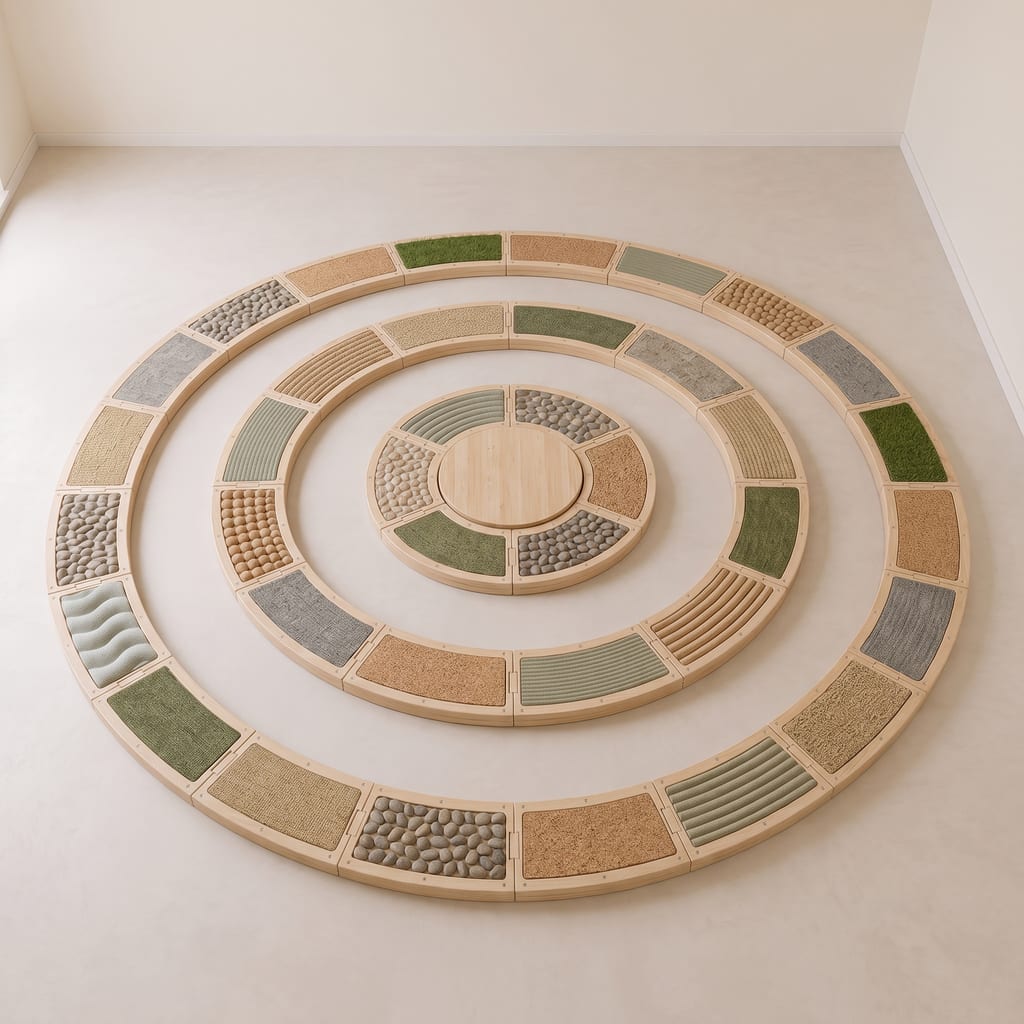 Ścieżka sensoryczna KIDSLOOP ułożona w spiralę z centralną wyspą